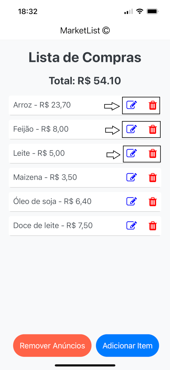 Adicionar e editar itens